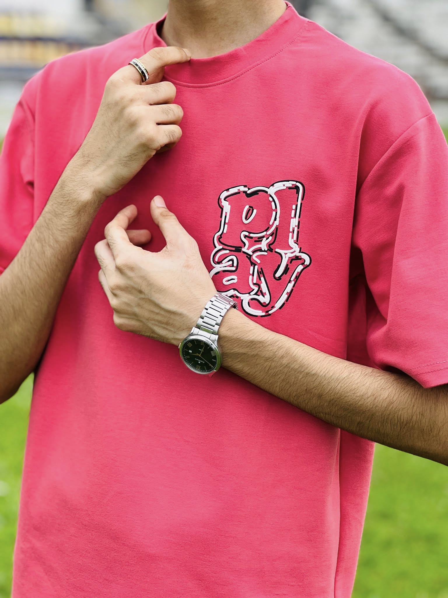 Vibrant Pink "Play" Drop Shoulder T-Shirt