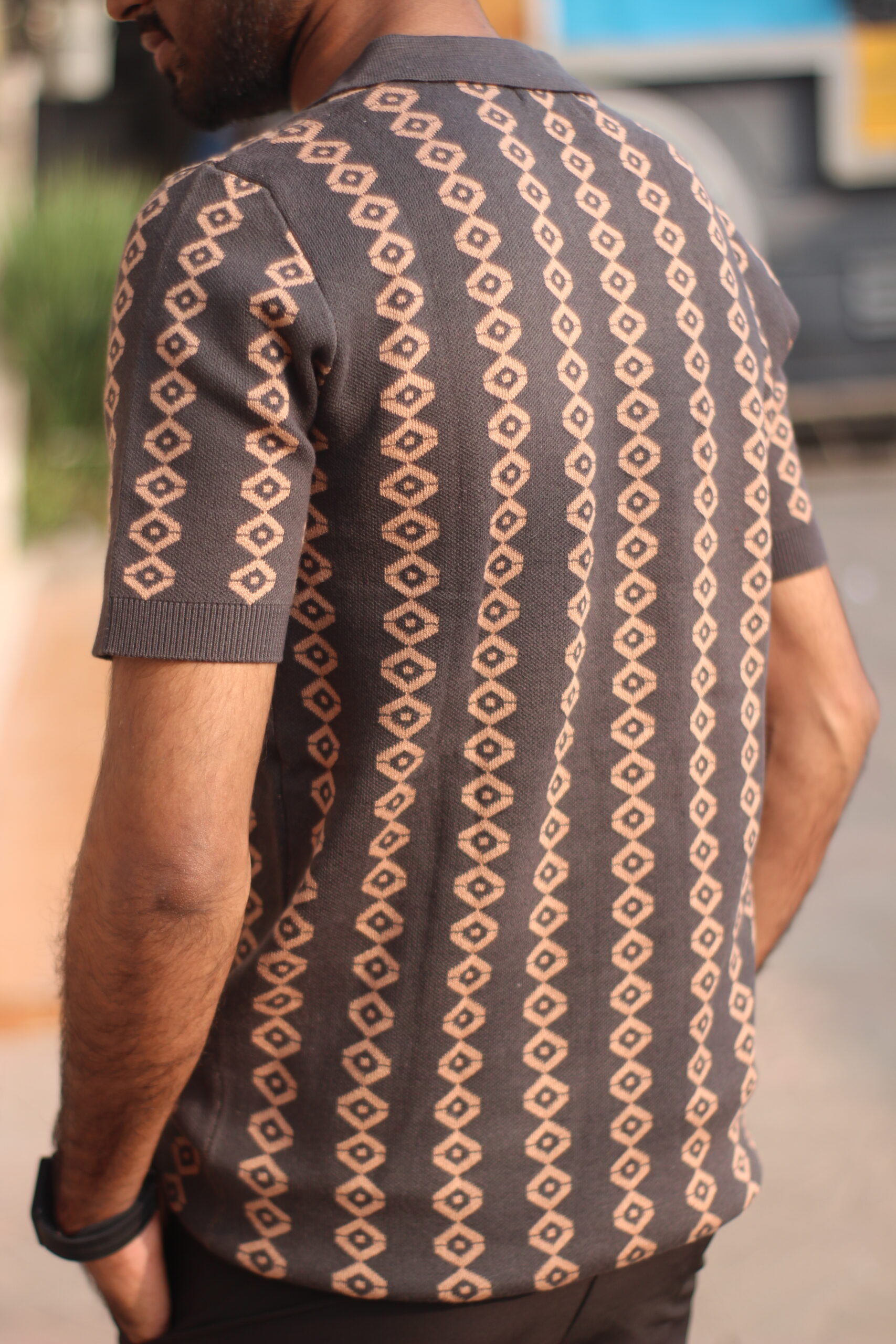 the heritage knit: men's old money polo in charcoal & bronze the heritage knit: men's old money polo in charcoal & bronze