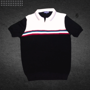 Home the aristocrat knit: men’s heritage jacquard polo in obsidian & bronze